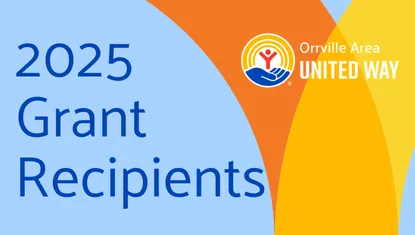 Blue, orange, and yellow graphic announcing 2025 OAUW grant recipients